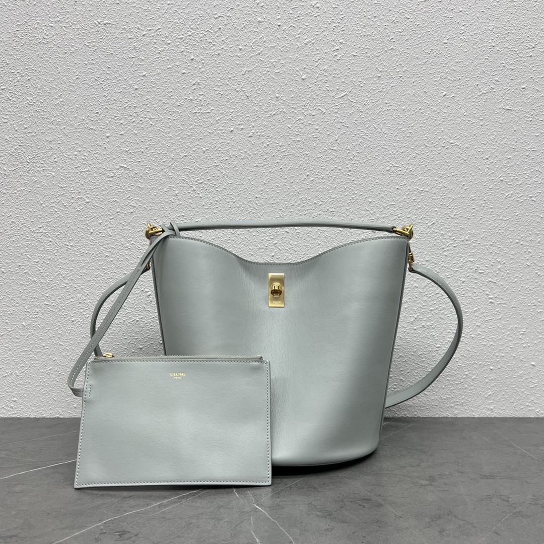 Celine Bucket 16 Smooth Calfskin Handbag Shoulder Bag Light Grey 195573